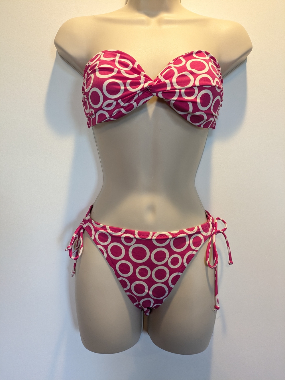 Victoria's Secret Pink & White Circle-Print Bandeau Bikini 👙 Large